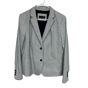 Talbots Women's Navy, White Searsucker Pinstripe Blazer, 14 or L (no tag), NWOT